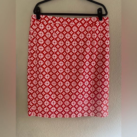 Boden Women’s Red Pink Geometric Pattern A Line Skirt Sz 14L office siren - Picture 2 of 6